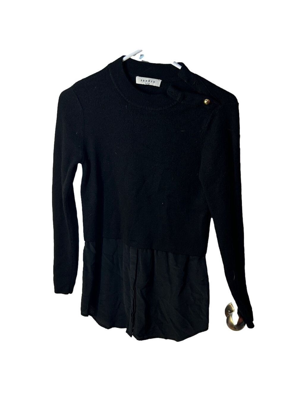 Sandro Paris wool blend black sweater blouse *note flaw